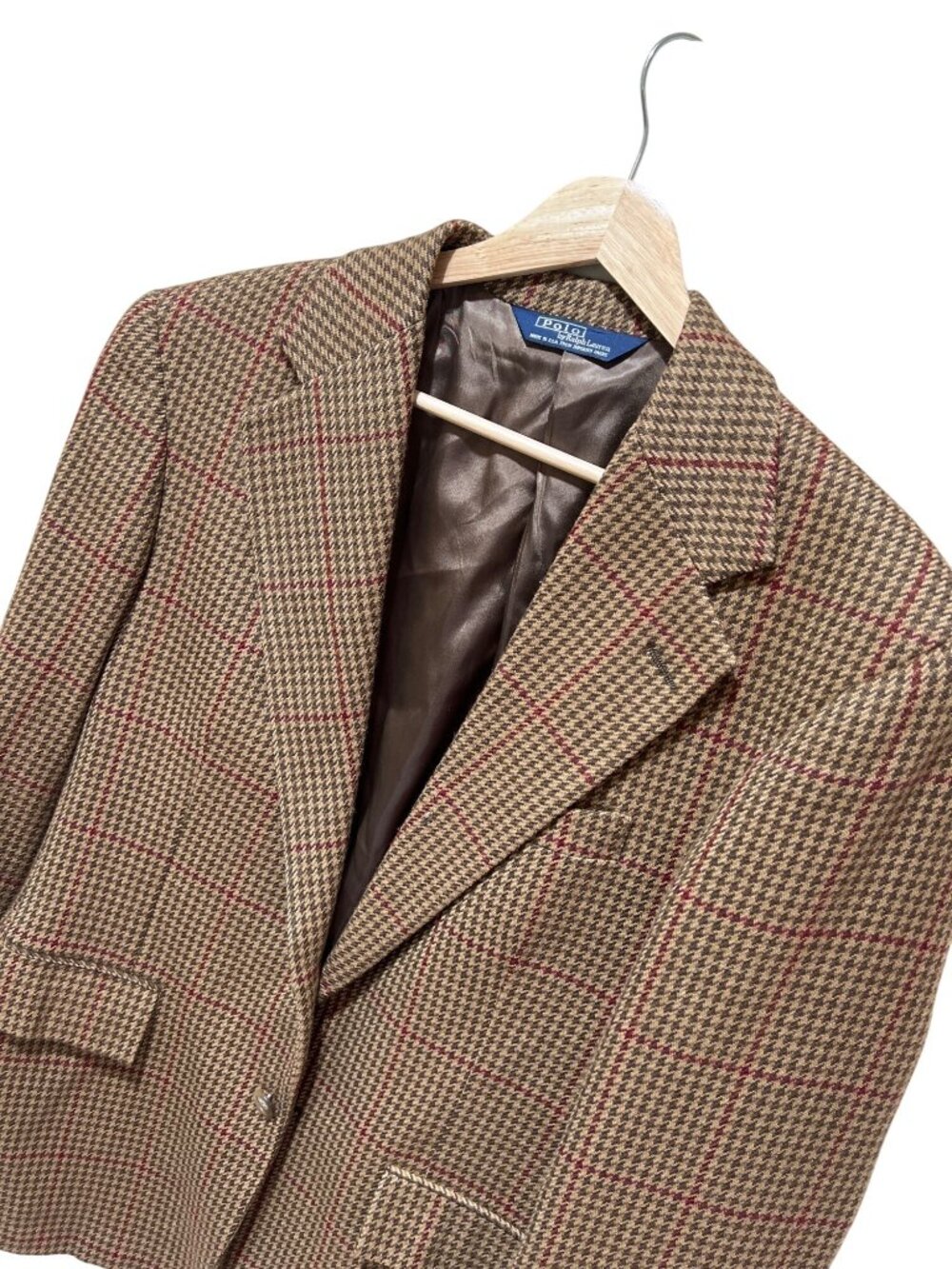 Polo By Ralph Lauren Brown Houndstooth Blazer Jacket Size 38R Wool-Cashmere Blen - Picture 2 of 7
